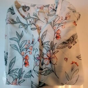 C & E Womens Floral Tank‎ Top 1/4 Hidden Button Up Large Beach Boho Spring